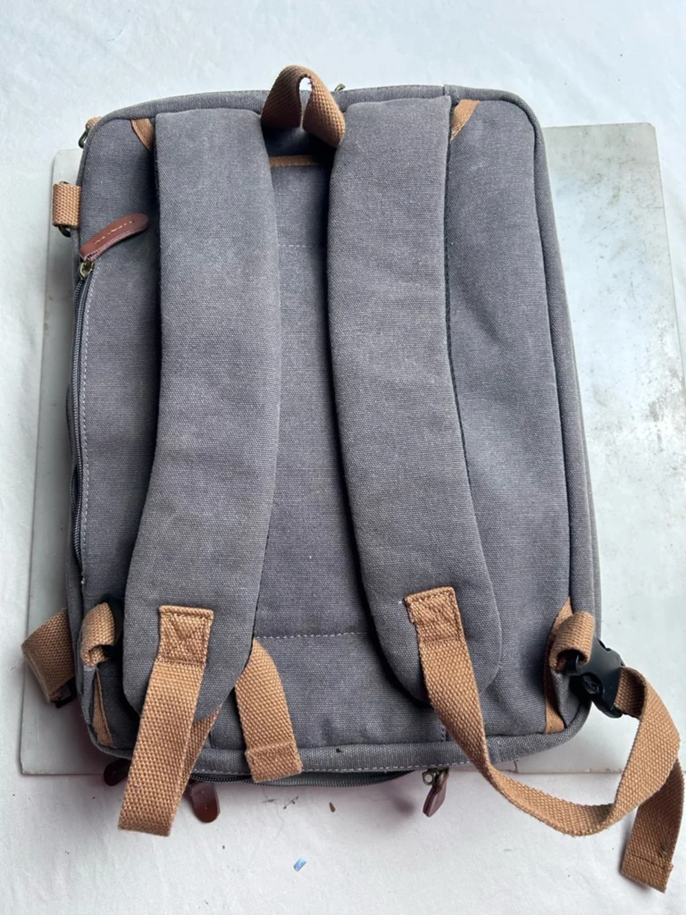 Coolbell Canvas Messenger Laptop Bag in Gray with Tan Accents